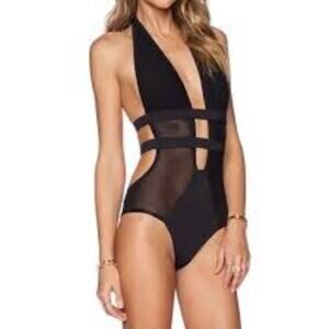 TopMelon Black Mesh 1 Piece Sheer Panel Monokini Vacation Size L